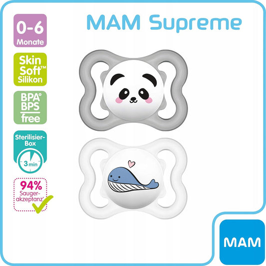 MAM SUPREME chupete de silicona 0-6 meses x2