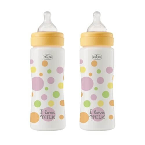 CHICCO Perfect Easy butelki 330 ml szybki przepływ 2 szt. butelki antykolkowe dla niemowląt
