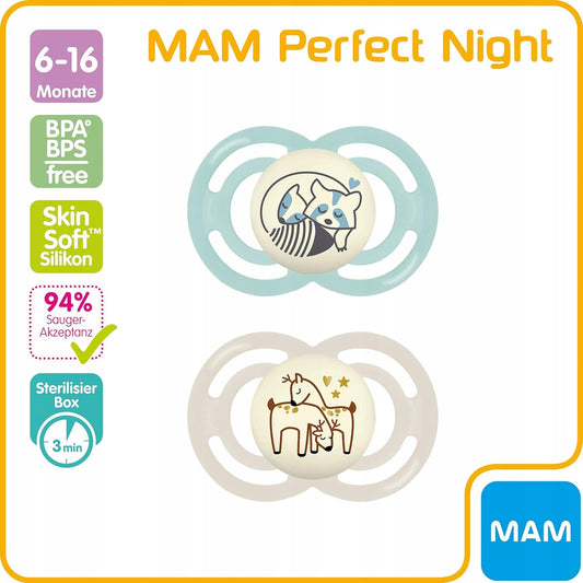 MAM Perfect Night uklidňující dudlík x2 6-16 měsíců + box