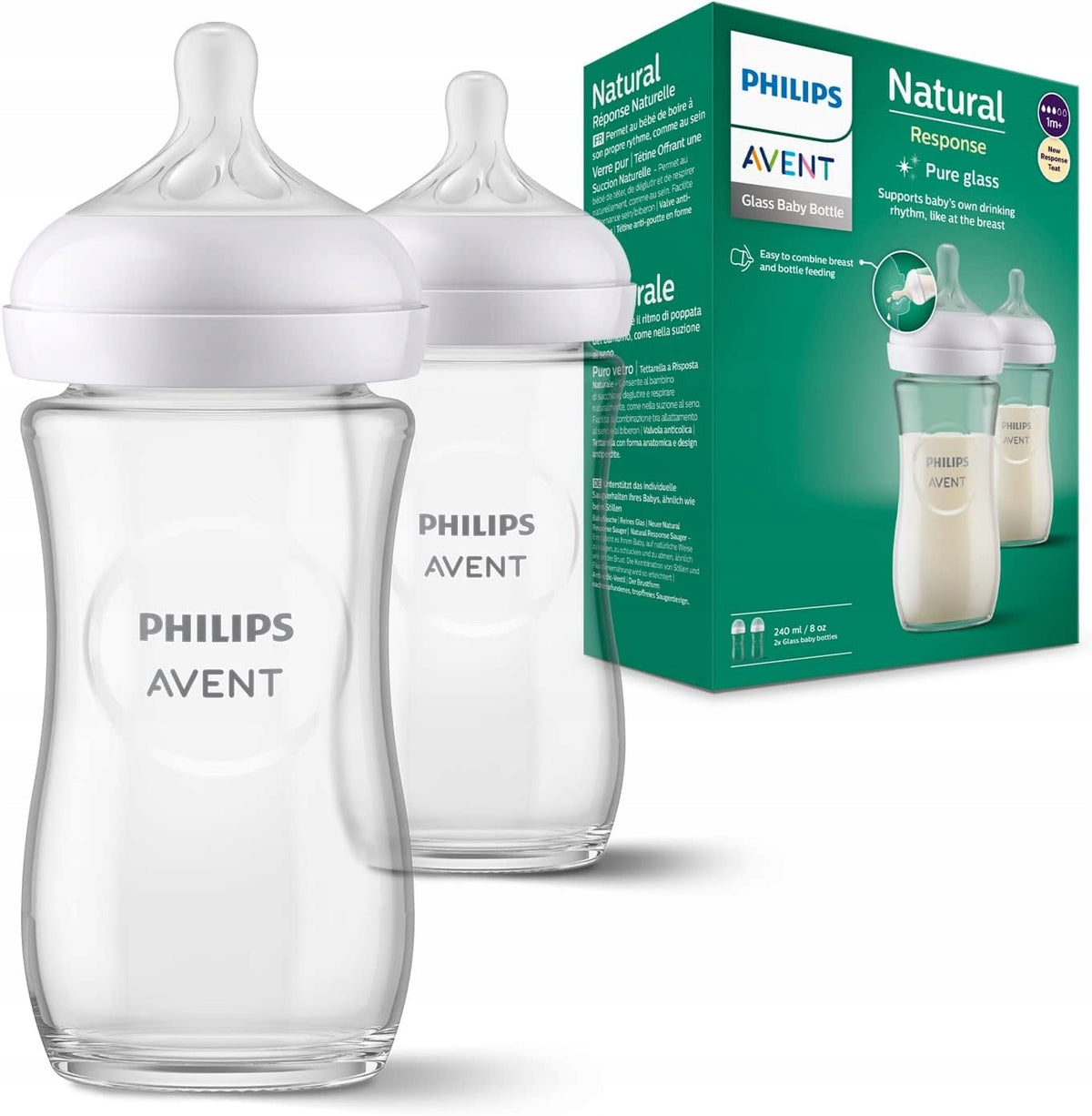 PHILIPS AVENT Natural RESPONSE flaska 240 ml 1 mån+ GLAS x2