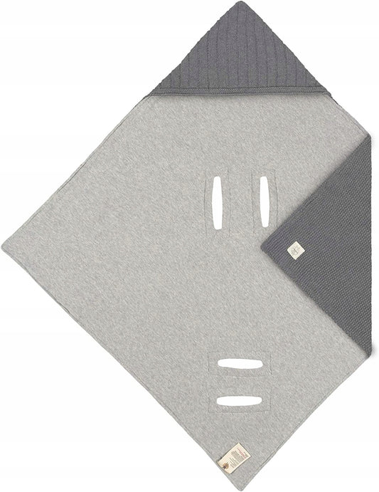 LASSIG couverture tricotée pour siège auto avec capuche GRIS