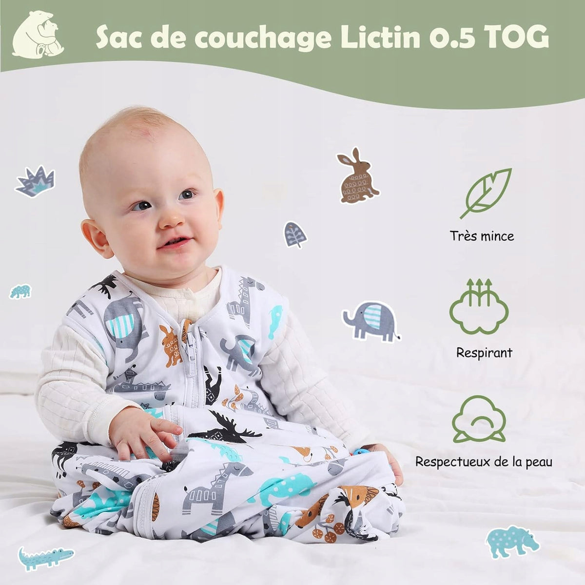 LICTIN Sommerschlafsack 0,5TOG 65-85cm x2