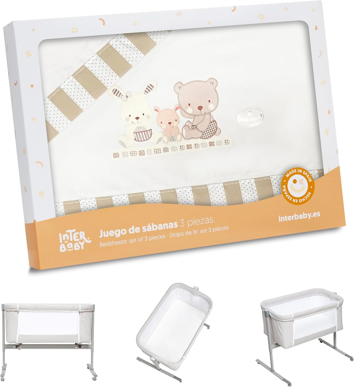 INTERBABY Bettwäsche-Set für Wiege 110x82 / 50x80 / 50x30