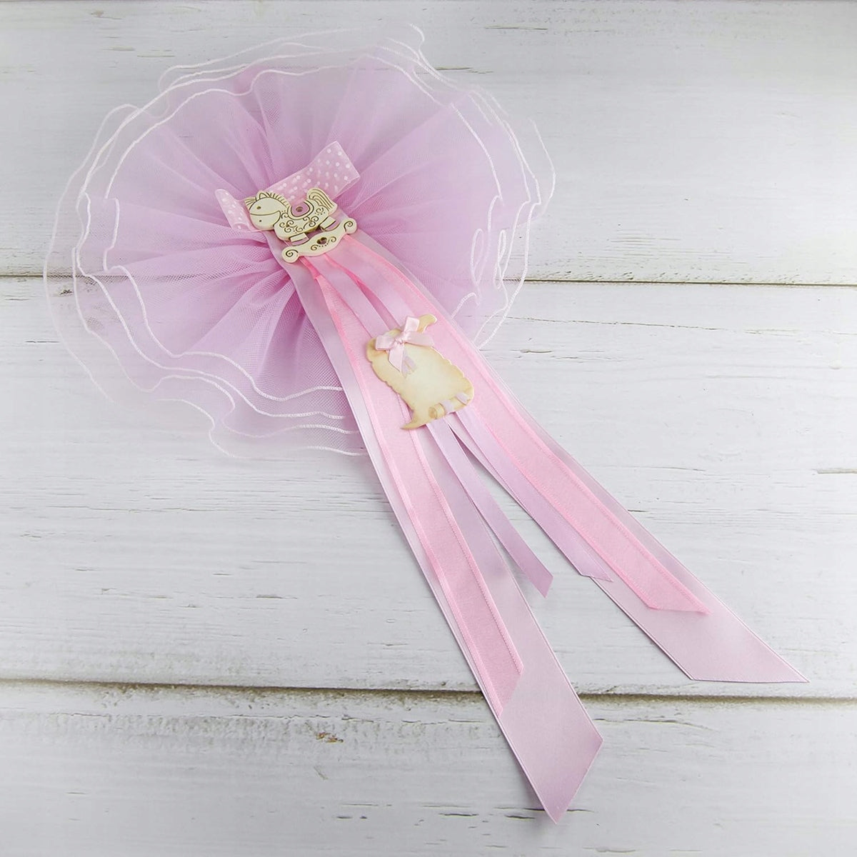 MARELI Schleife zur Geburt 32 cm Keramik Tüll Satin