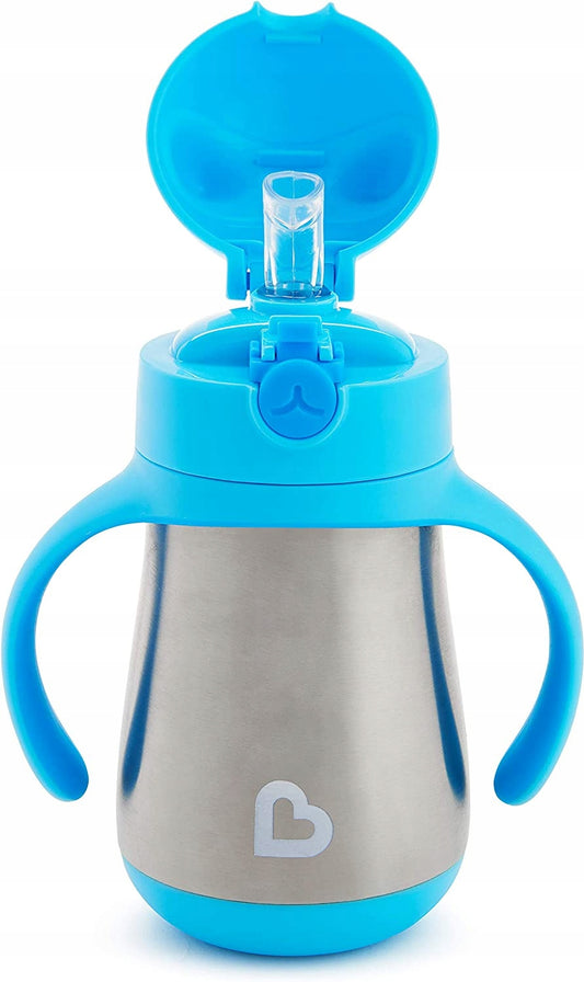 MUNCHKIN Cool Cat Becher mit Strohhalm, auslaufsicher, EDELSTAHL 237 ml
