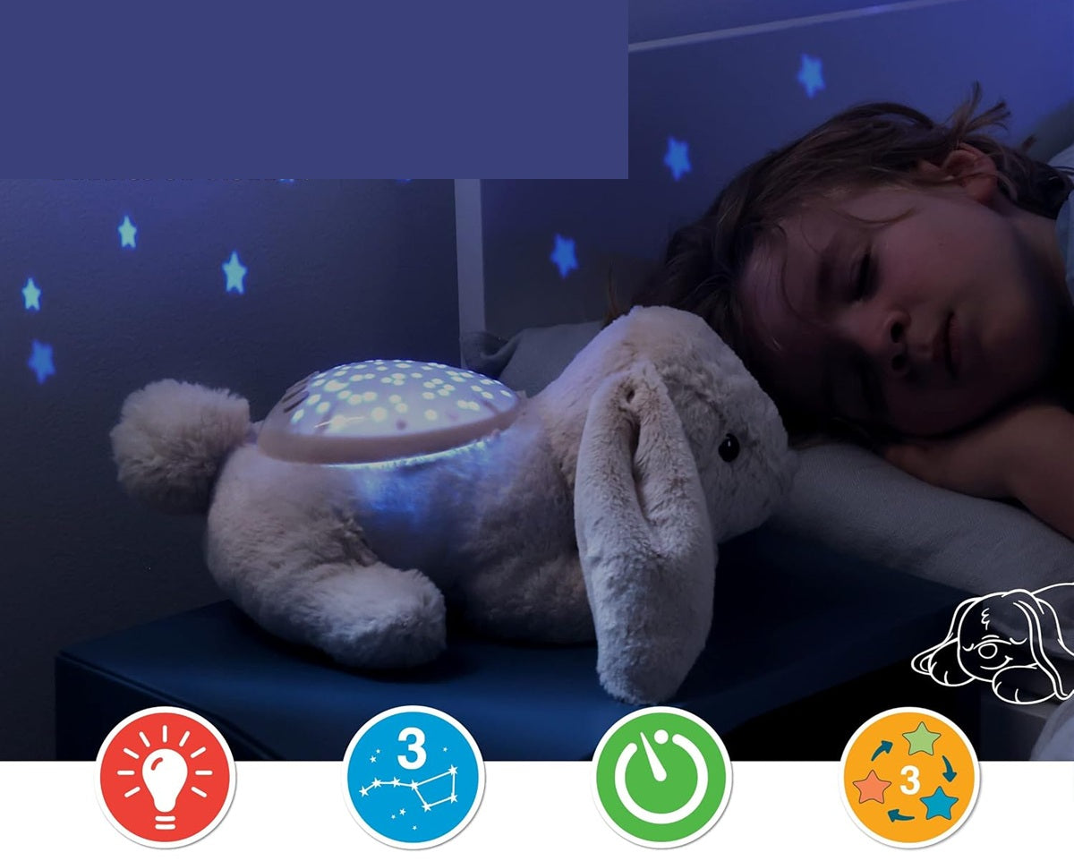 CLOUD B Dream Buddies Sternenlicht-Projektor Kuscheltier HASE BENNY 31 cm