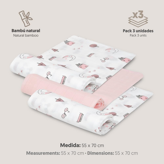 INTERBABY Musselin-Wickeltücher x3 Bambus Baumwolle 55x70 cm – Produktfoto 2
