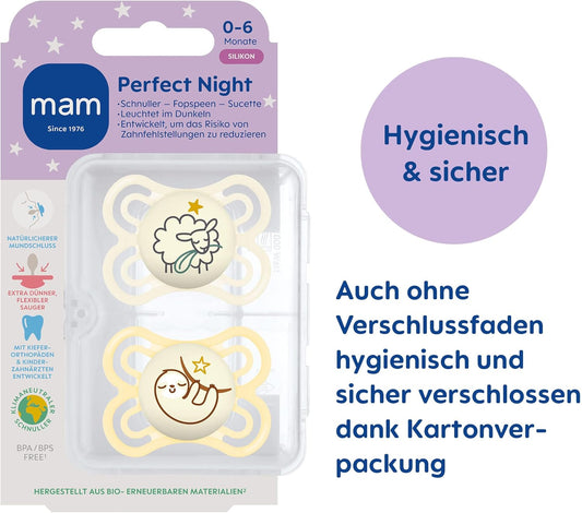 MAM PERFECT NIGHT πιπίλα καταπράυνσης x2 0-6m + κουτί