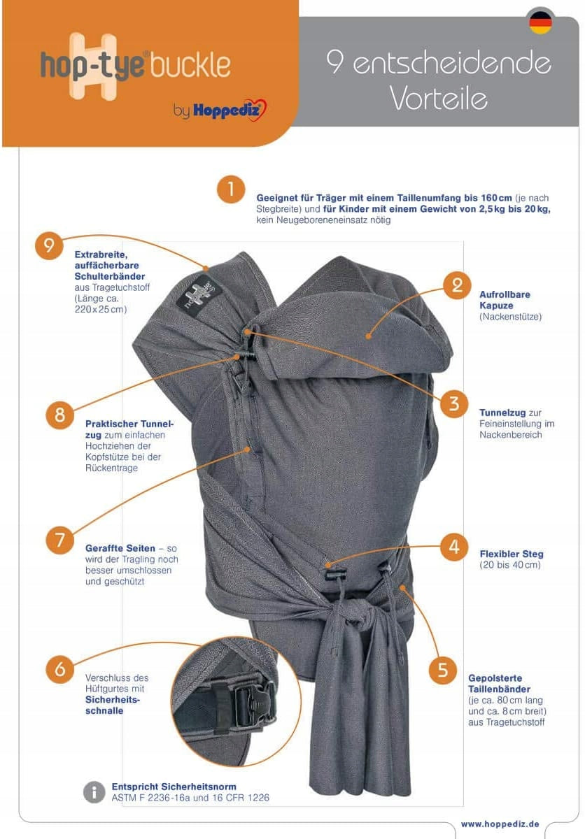 HOPPEDIZ hop-tye ergonomische Babytrage 0-30 Monate