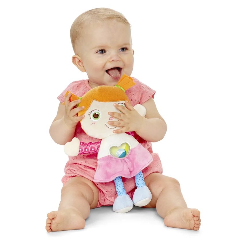 CHICCO Plüschpuppe Emily, Schmusetuch mit Rassel im Herz, 26 cm