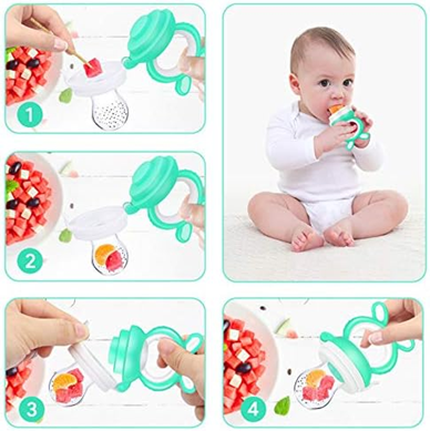 OLADWOLF Fruchtsauger Beißring für Babys 3-12 Monate 1 Stück 4 Mundstücke