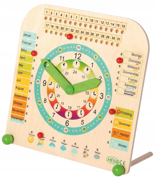 HESS Holzuhr zum Lernen der Wochentage, Monate und Jahreszeiten, DEUTSCH – Produktbild 2