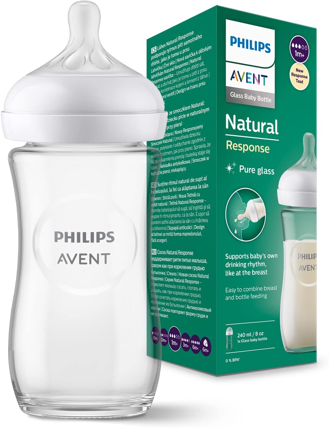 PHILIPS AVENT Natural RESPONSE Babyflasche 240 ml ab 1 Monat GLAS