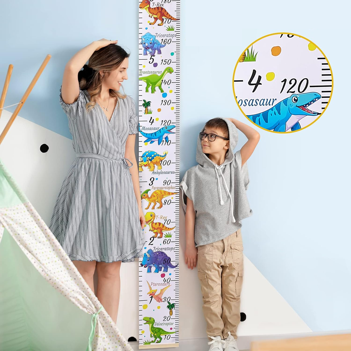 BEINOU hängender Wand-Größenmesser 200 cm aus Leinen und Holz