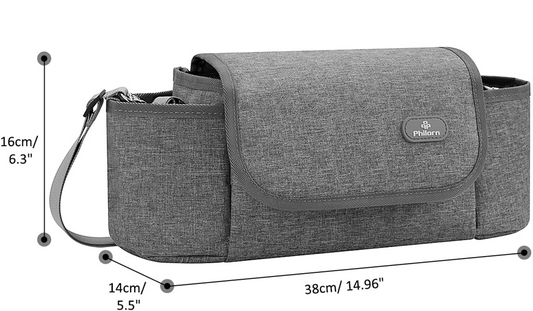 PHILORN Kinderwagen- und Umhängetasche 38 x 16 cm + Wickelunterlage