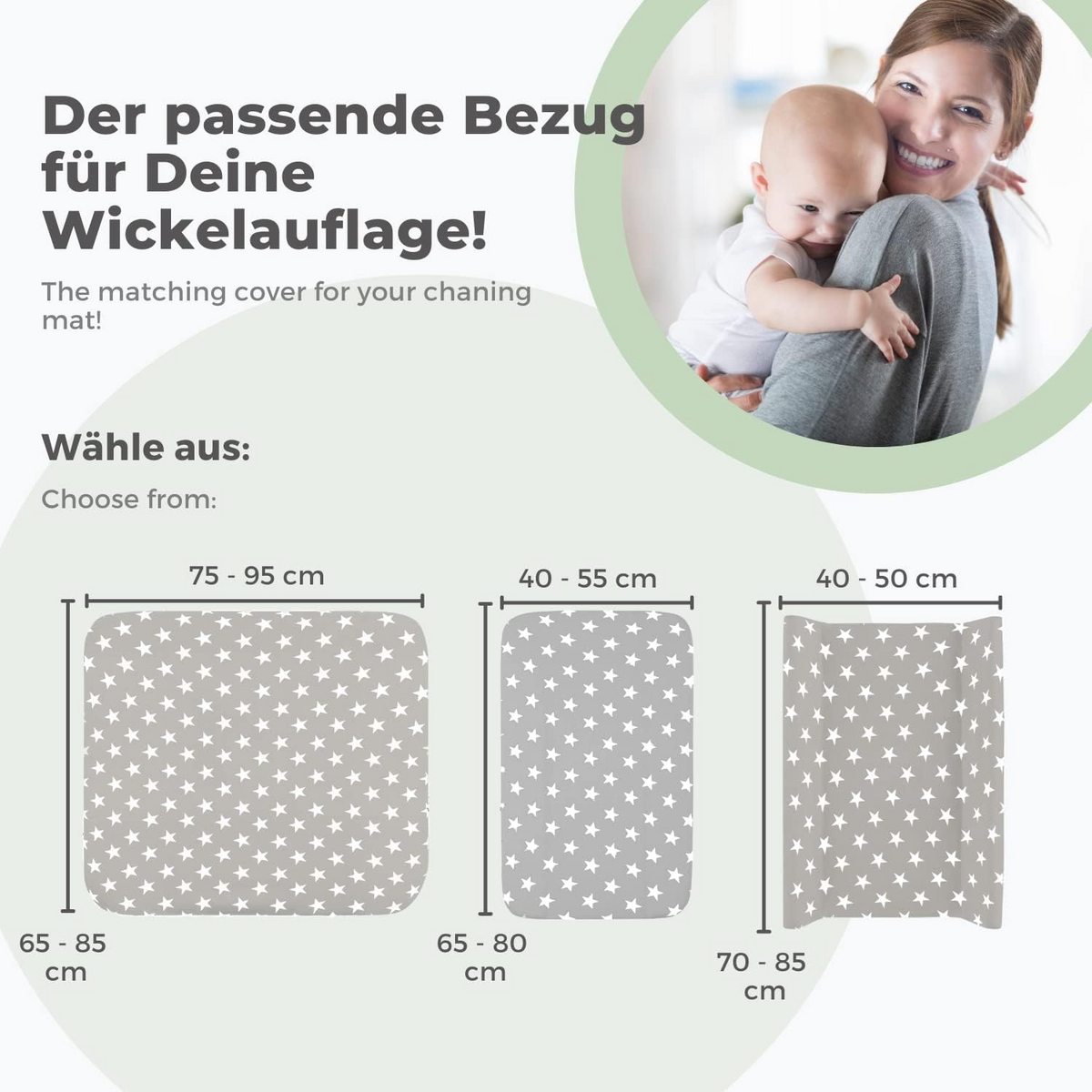 LILLY AND BEN 2x pokrowiec frotte na przewijak 75-95x65-85 L, szary pokrowiec bawełniany na przewijak