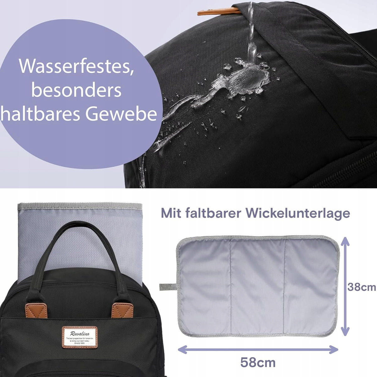 RUVALINO Wickeltaschenrucksack mit Zubehör