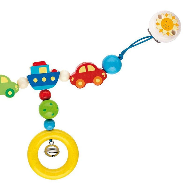 HEIMESS Holzanhänger mit Glöckchen für Kinderwagen, Bettchen, Babyschale, 40 cm
