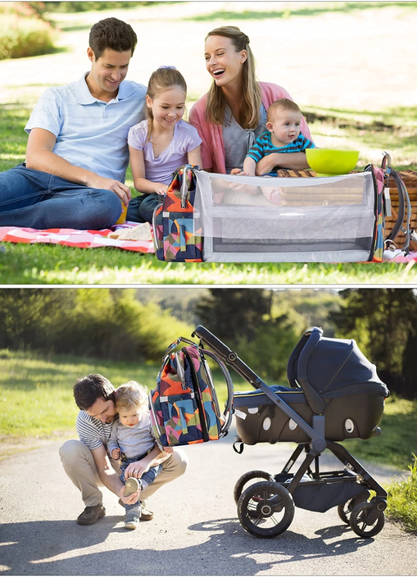 SNDMOR Kinderwagen-Rucksack mit Zubehör und Reisebett