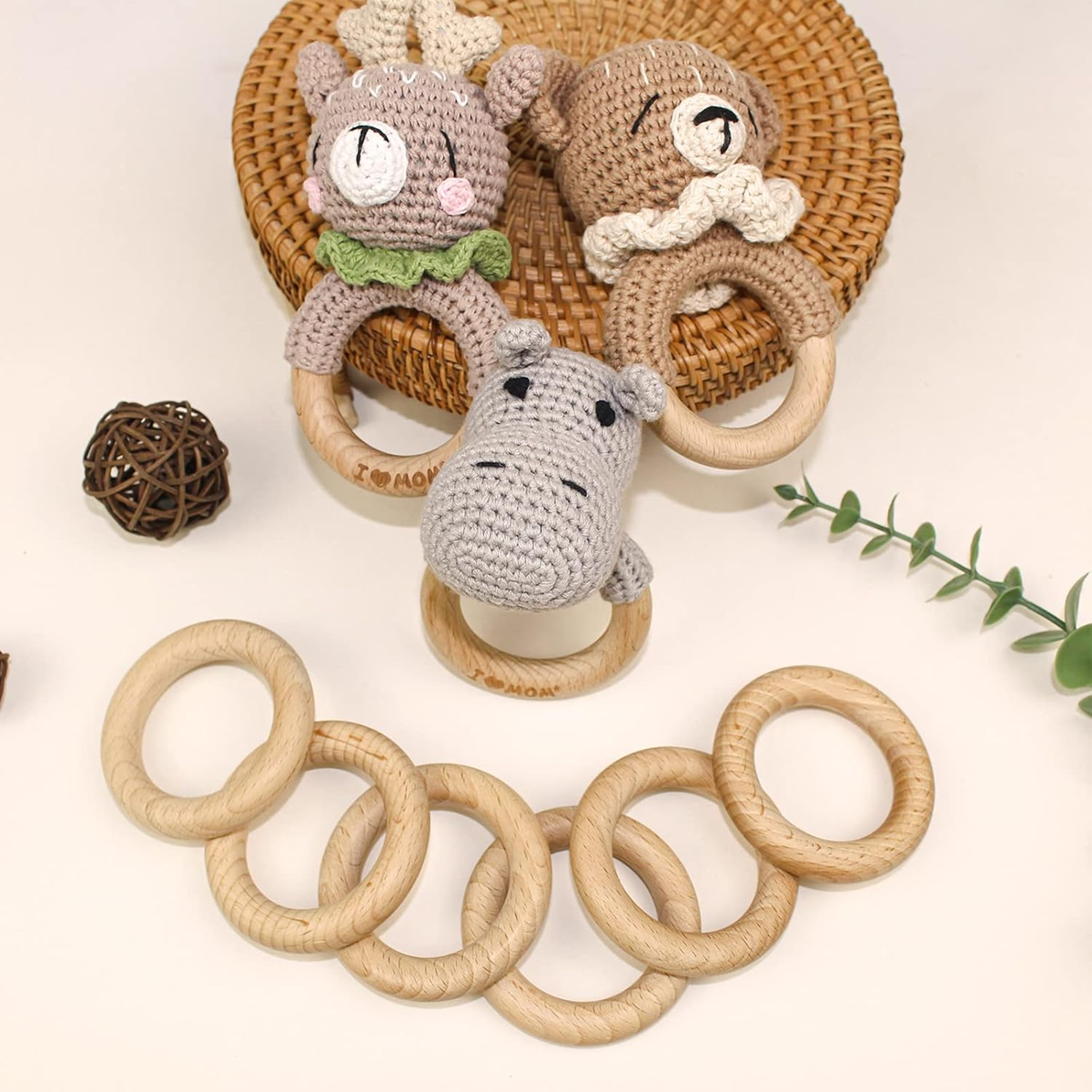 RUBY Handmade handgefertigte Beißringe aus Holz 7 cm 8 Stück