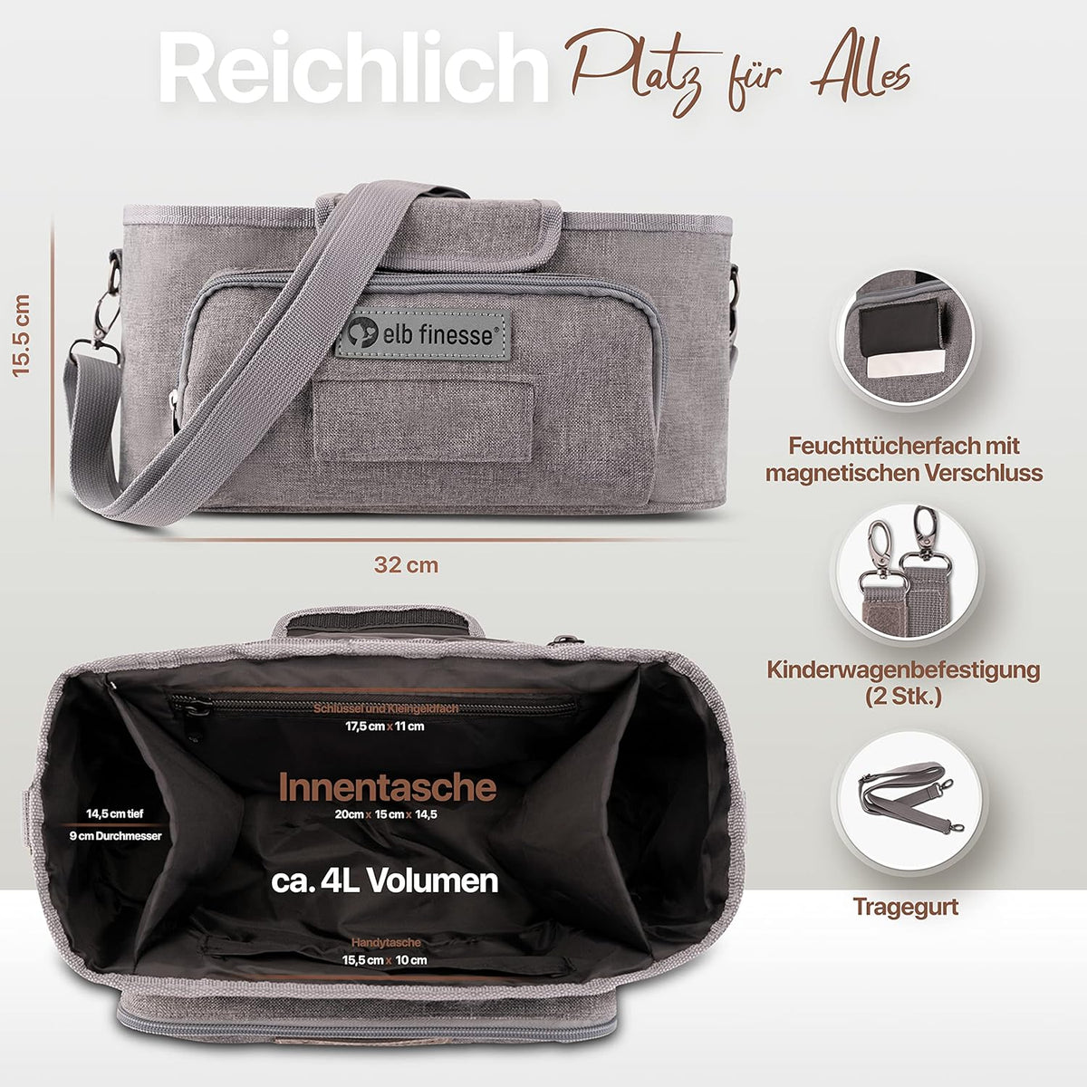 ORGANIZER für Kinderwagen Zubehör 32x15cm