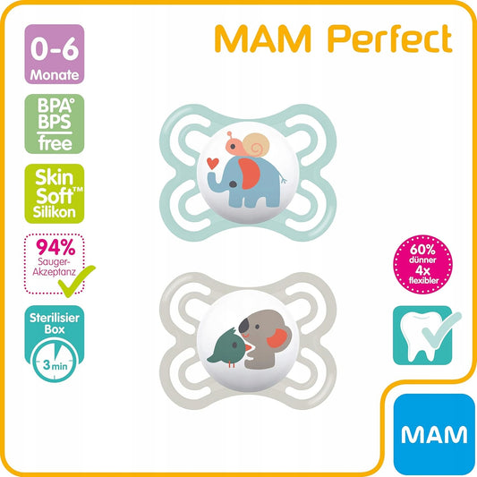 MAM Perfect uklidňující dudlík x2 0-6 měsíců+ box