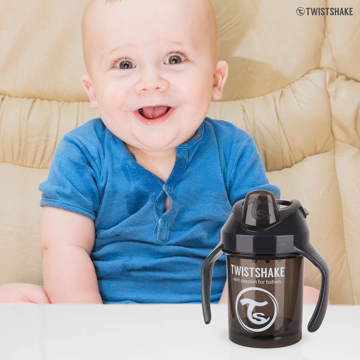 TWISTSHAKE Mini Cup Auslaufsicherer Becher mit Trinkschnabel und Mixer 230 ml 4 m+