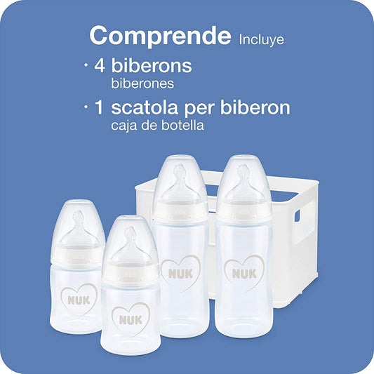 Set NUK anticolicos 4 biberones cesta control de temperatura