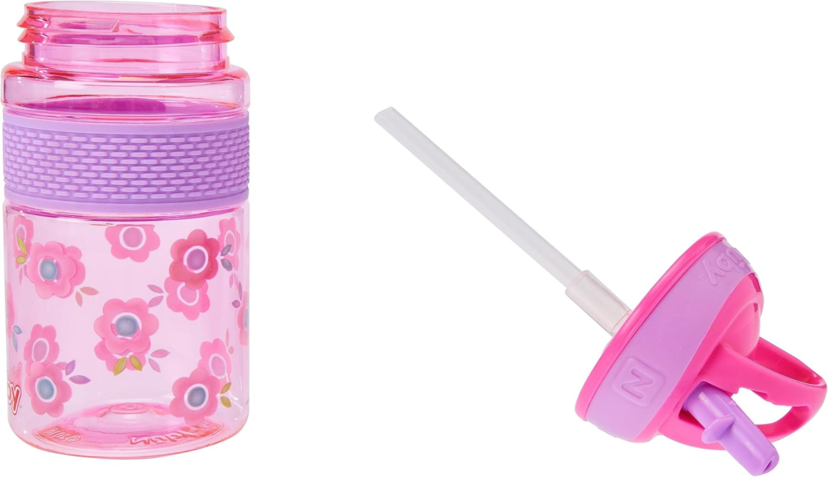 NUBY Hard Straw Cup Tritan-Trinkflasche mit Strohhalm 3l+ 360ml BLUMEN
