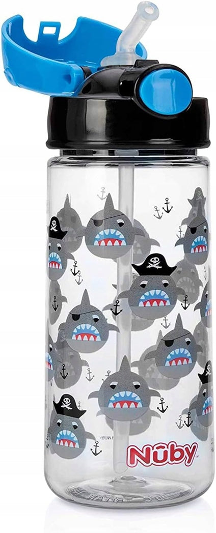 NUBY Trinkbecher mit Strohhalm, Tritan, 4l+ 540 ml HAI