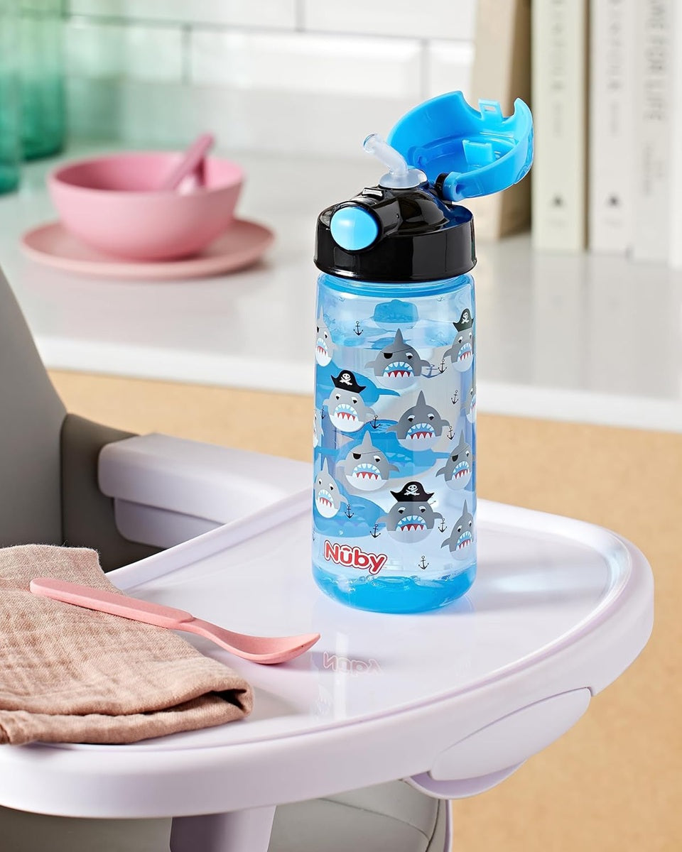 NUBY Trinklernbecher Tritan mit Strohhalm 4 m+ 540 ml HAI