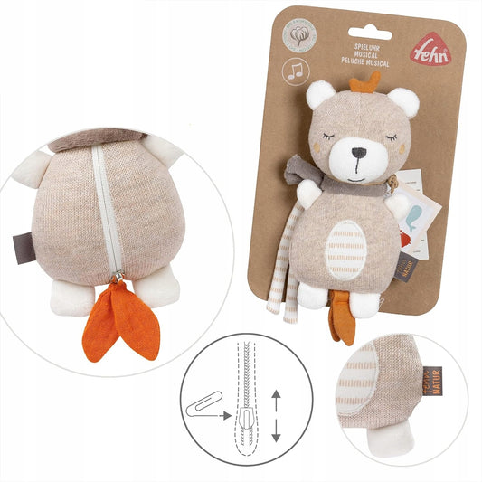 FEHN Natur peluche de algodón orgánico con caja de música 19 cm