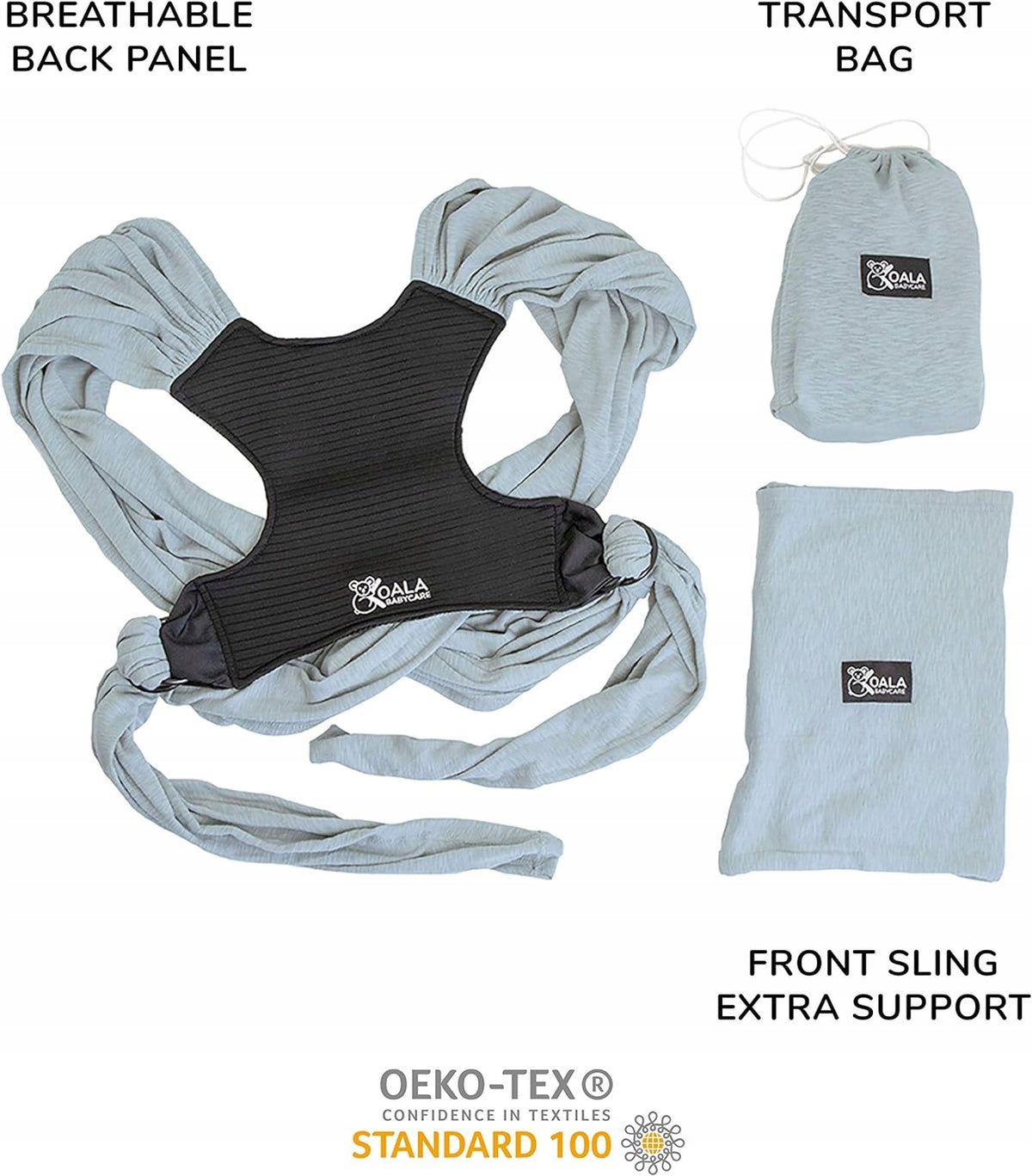 KOALA BABYCARE chusta do noszenia dziecka 2w1 błękitna z torbą transportową i wsparciem front sling