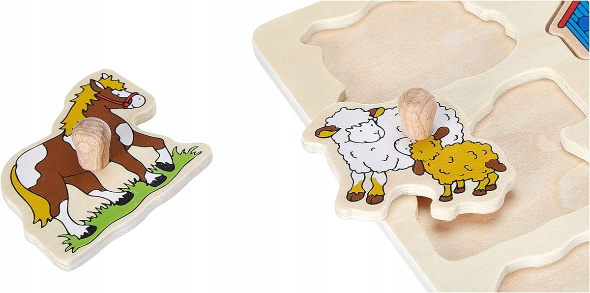 GOKI Holz-Steckpuzzle 9 Teile 20,3 x 29,9 cm BAUERNHOF