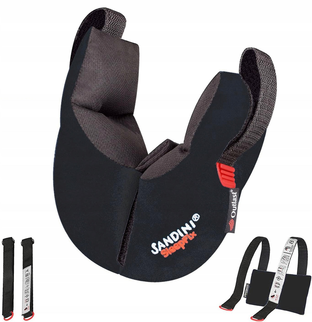 SANDINI SleepFix Kids poduszka stabilizująca 18 m+ czarna do podróży samochodem, samolotem i pociągiem
