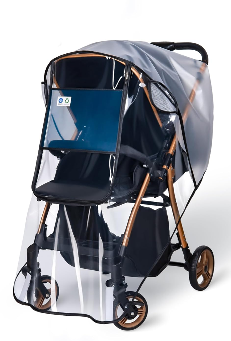 BEMECE Regenschutzfolie für Kinderwagen, universell, mit Fenster