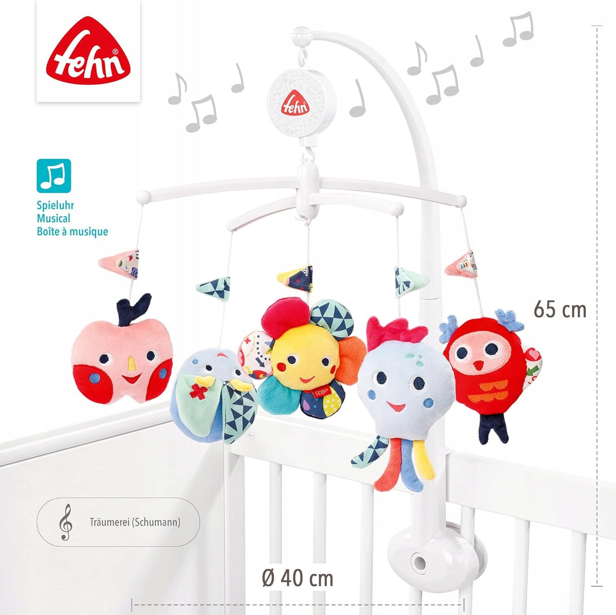 FEHN Color Friends Spieluhr mit Mobile fürs Babybett