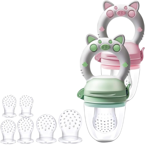 KAIYINGXIN Obst- und Beißring für Babys, 3-24 Monate, 2 Stück, 8 Sauger