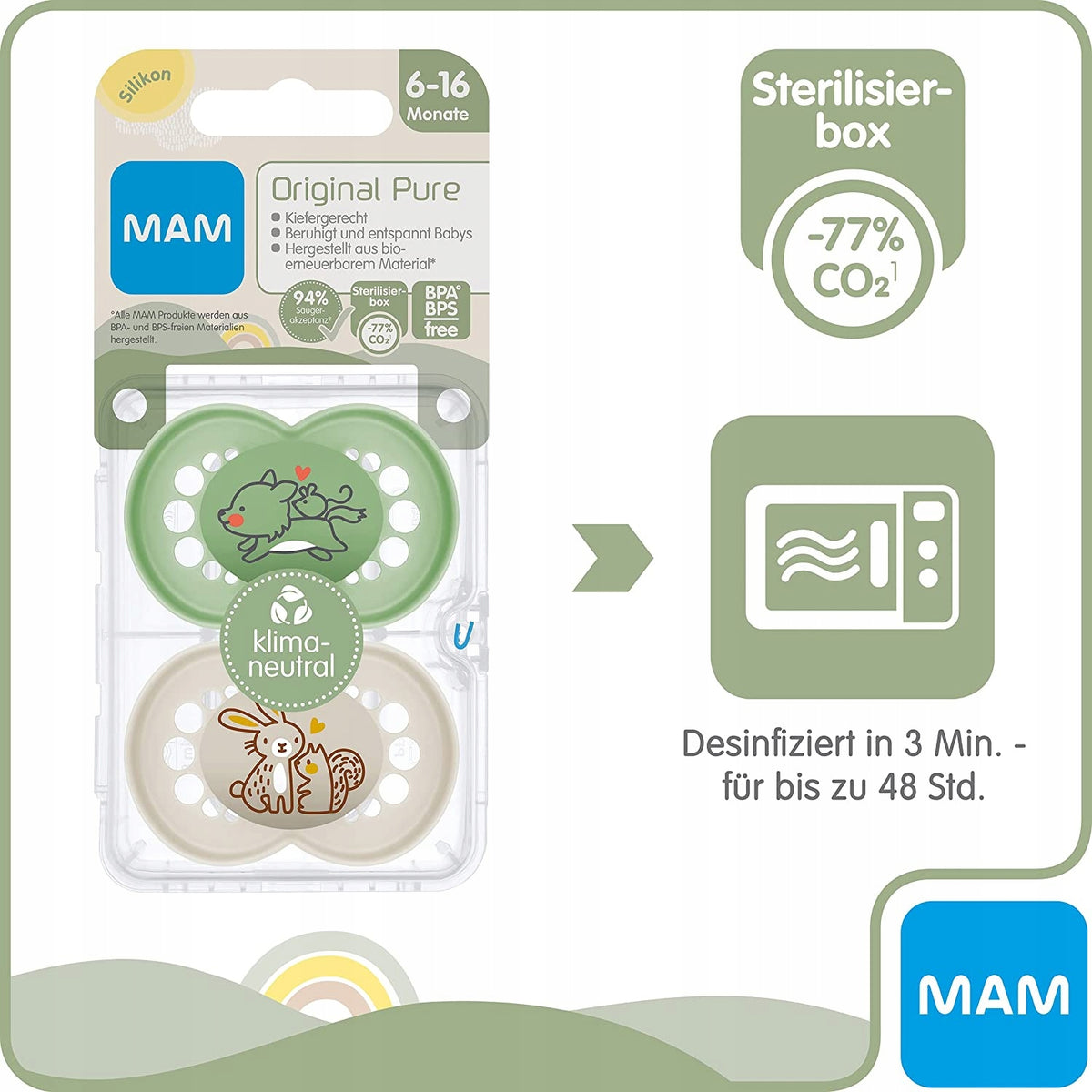 MAM PURE Beruhigungssauger x2 6-16 +Box