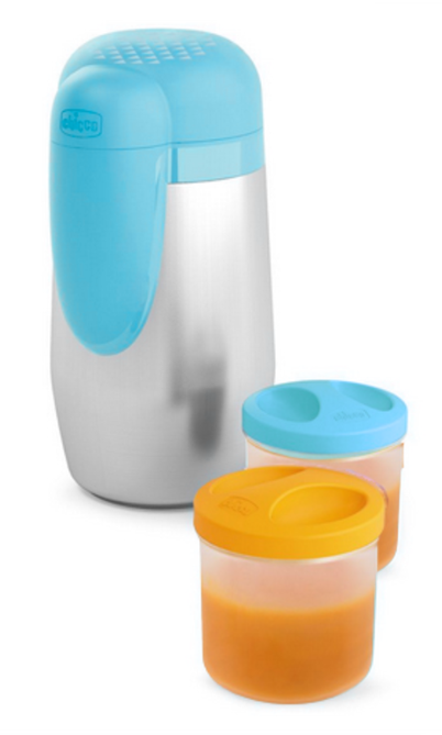 CHICCO Isolierflasche Edelstahl + 2 Behälter 5h