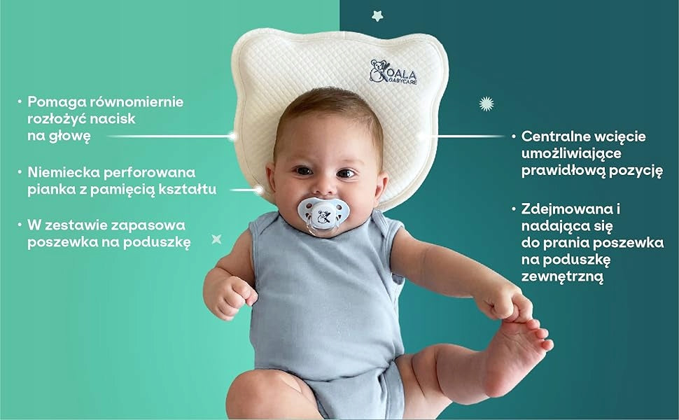 KOALA BABYCARE poduszka niemowlęca 0+ poszewka dla niemowląt, wspiera równy nacisk na głowę i prawidłową pozycję