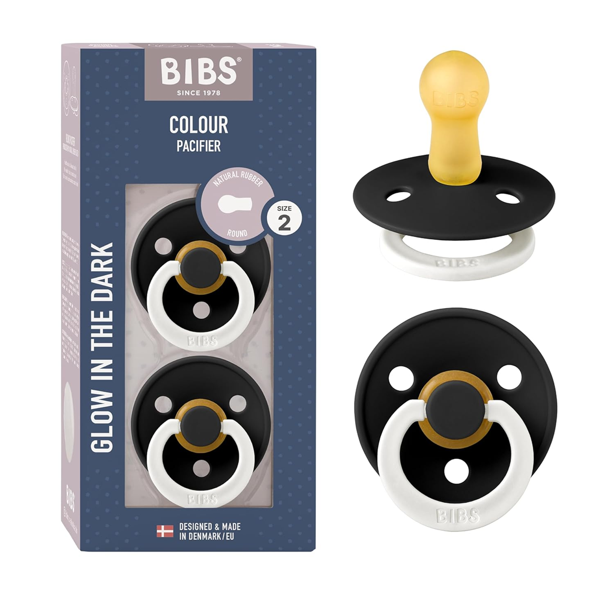 BIBS COLOUR GLOW Schnuller 2er-Pack Naturkautschuk 6 Monate+ LEUCHTEND