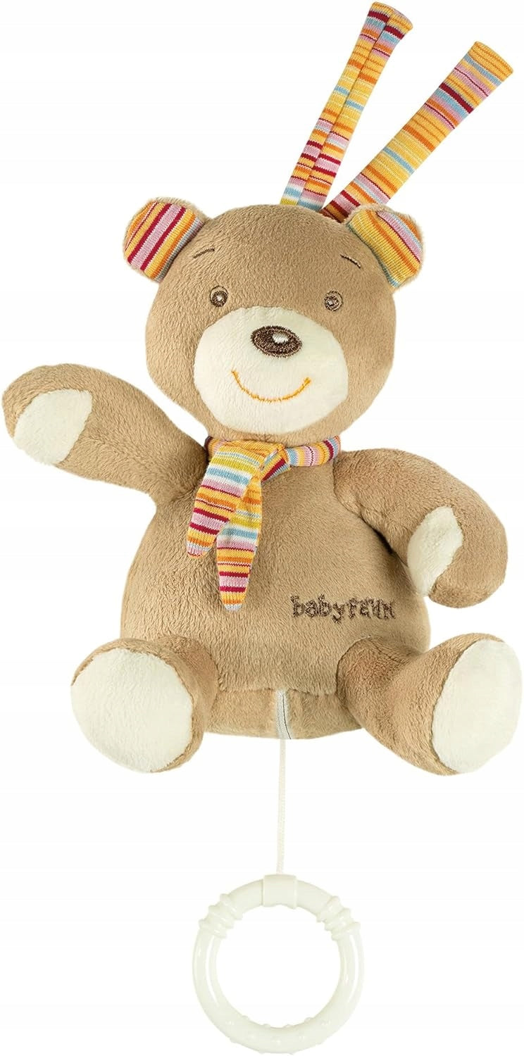 FEHN miś zawieszka PRZYTULANKA z POZYTYWKĄ 14 cm, beżowy miś z kolorową zawieszką i kółkiem do łóżeczka