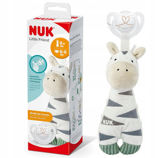 NUK Little Friendsoother with cuddly toyage 0-6colour whitezebra height 17 cmsoother plastic, siliconecuddly