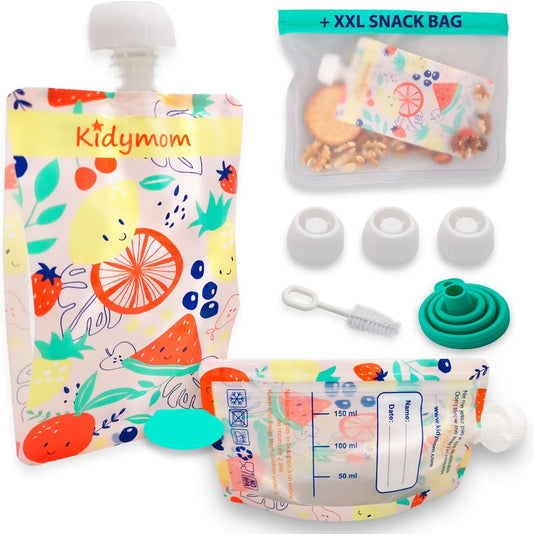 KIDYMOM sacchetti riutilizzabili per purea x7 + accessori