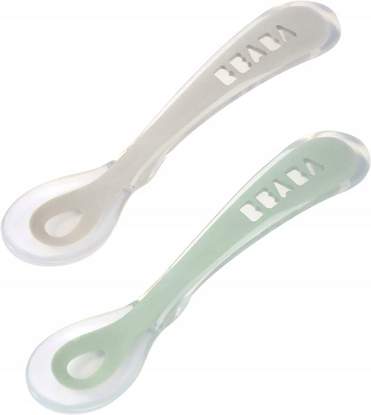 BEABA silikonowa łyżeczka x2 + etui – ergonomiczne łyżeczki silikonowe dla dzieci 4m+, bezpieczne i higieniczne