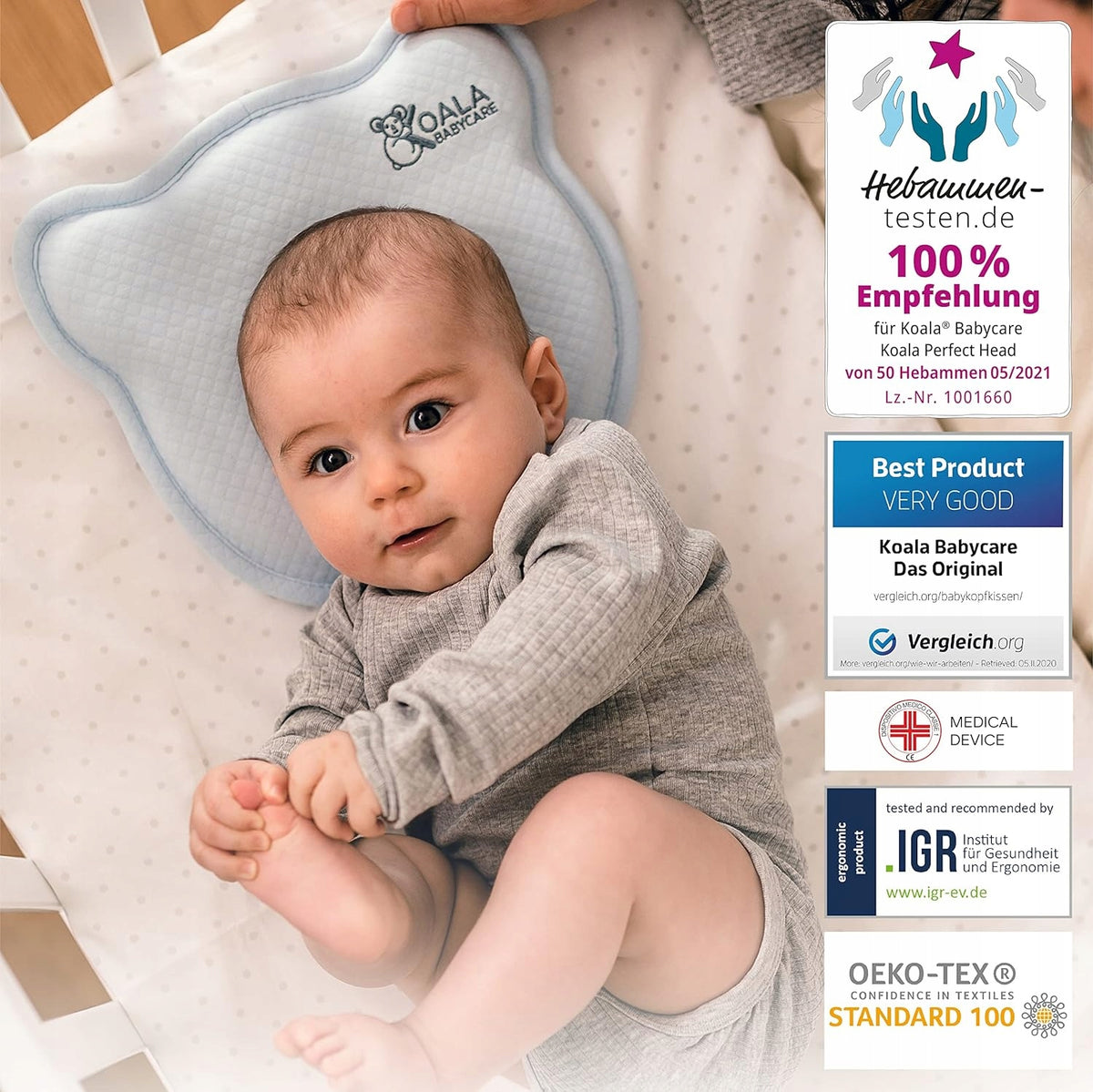 KOALA BABYCARE poduszka niemowlęca 0+ poszewka – ergonomiczna poduszka dla niemowląt z dzieckiem, przeciw plagiocefalii