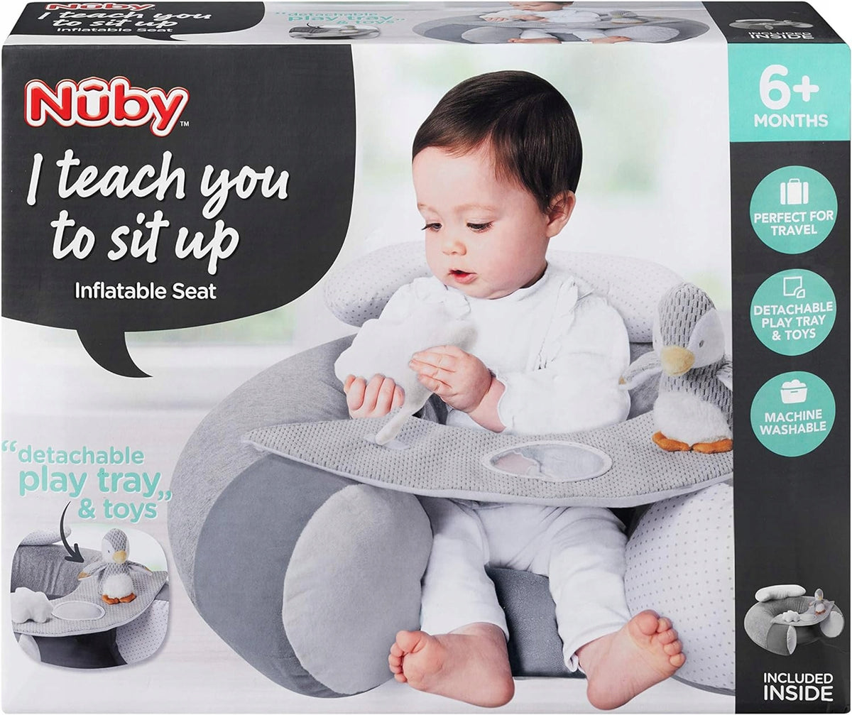 NUBY SIT-ME-UP siedzisko dla niemowląt z motywem pingwina, 6+ miesięcy, z tacką i zabawką, do nauki siedzenia