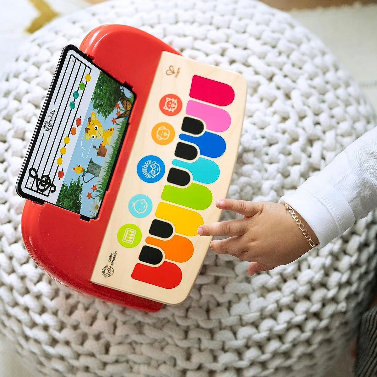 HAPE Cal's First drewniane pianinko dotykowe z nutkami 6 melodii, czerwone, dla dzieci 6 m+