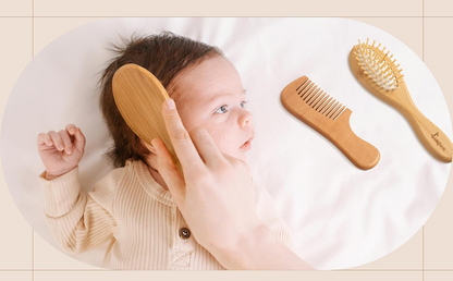 LAMPOX Holzkamm-Set für die Babypflege, 2 Bürsten und 1 Kamm